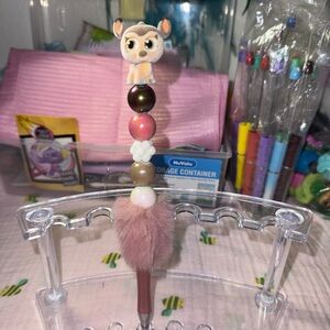 Bambi character Pen with Pink Pom Pom and beads
